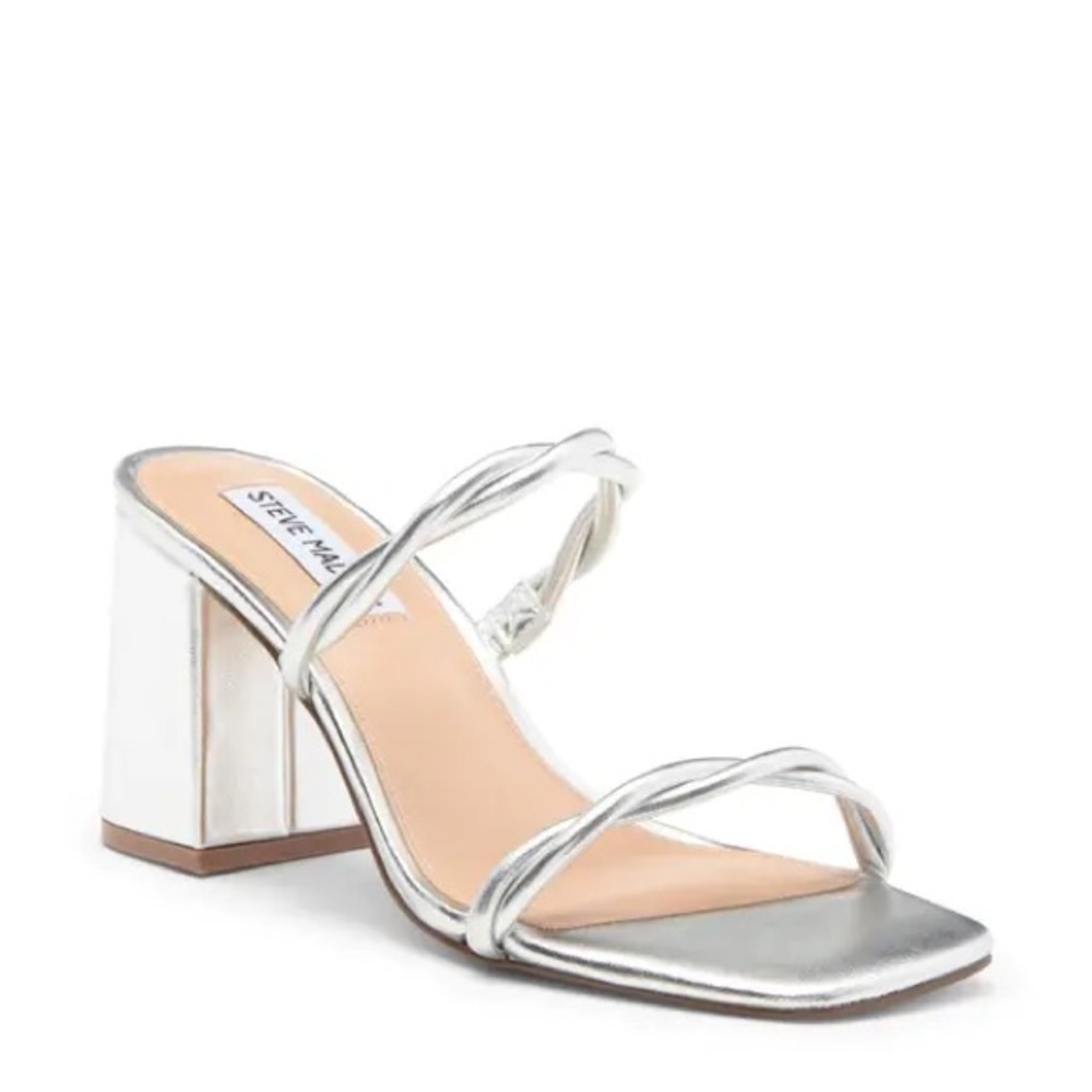 Steve Madden Repeat Twist Strap Block Heel Sandal in Silver